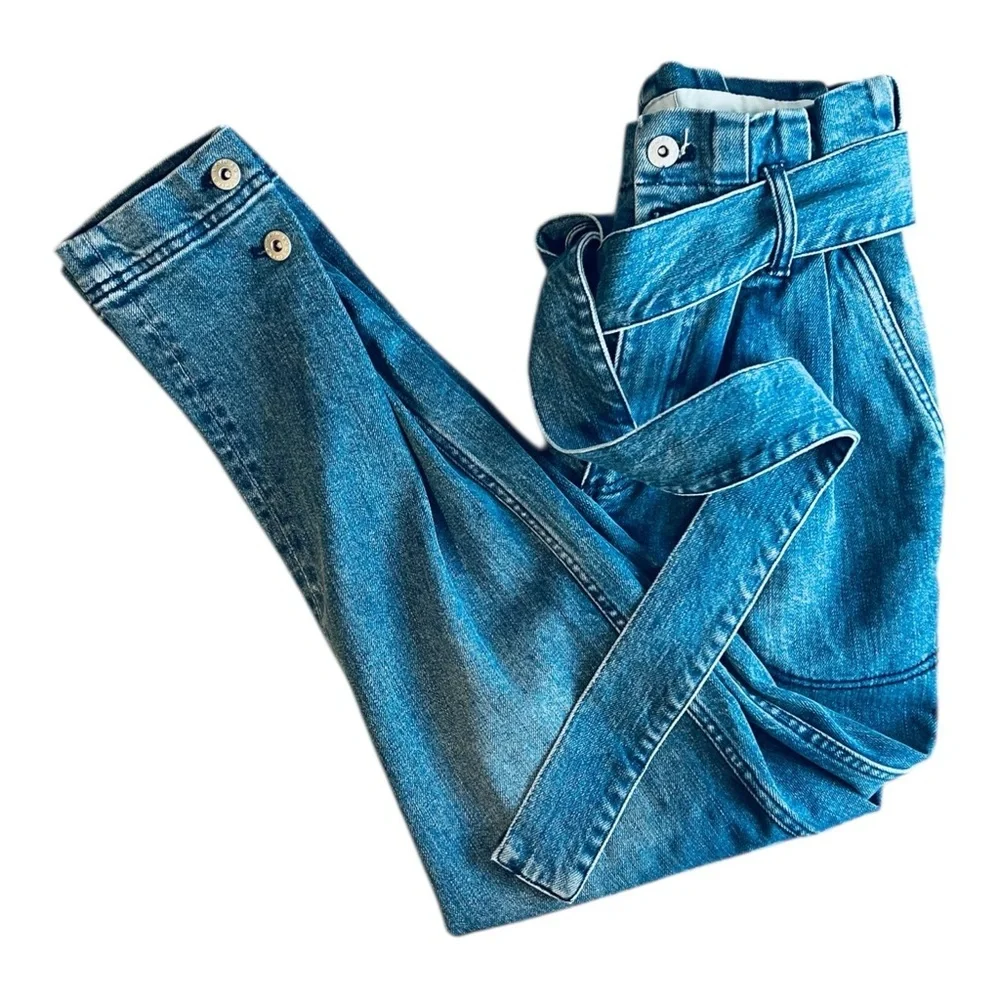 Something Navy June Tie Waist Denim Jeans High Rise Medium Wash Size 0